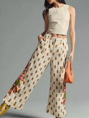 Farm Rio Linen Pineapple Printed Pants Women’s XS Beachy Resort 43